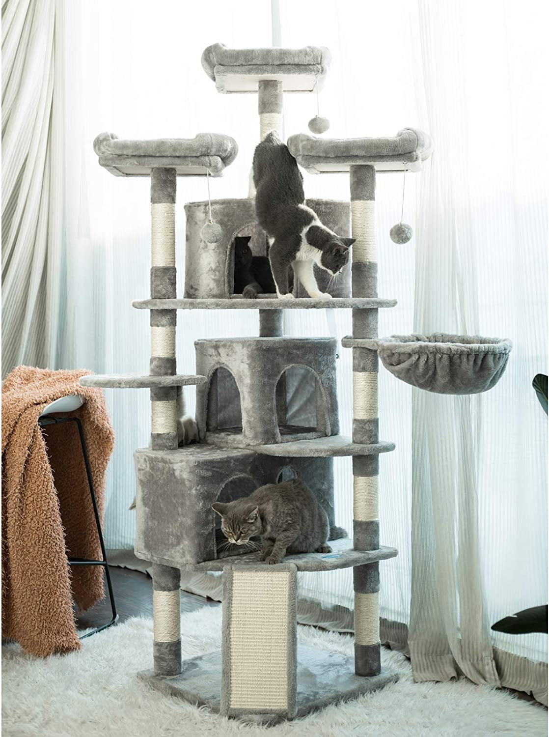 73.4-Inch XL Cat Tree with 3 Condos & Cozy Perches