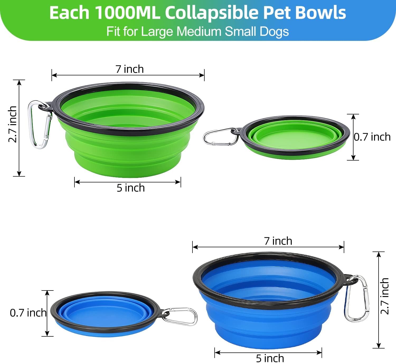 2-Pack Collapsible Travel Dog Bowls