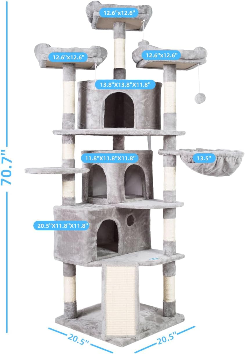 73.4-Inch XL Cat Tree with 3 Condos & Cozy Perches