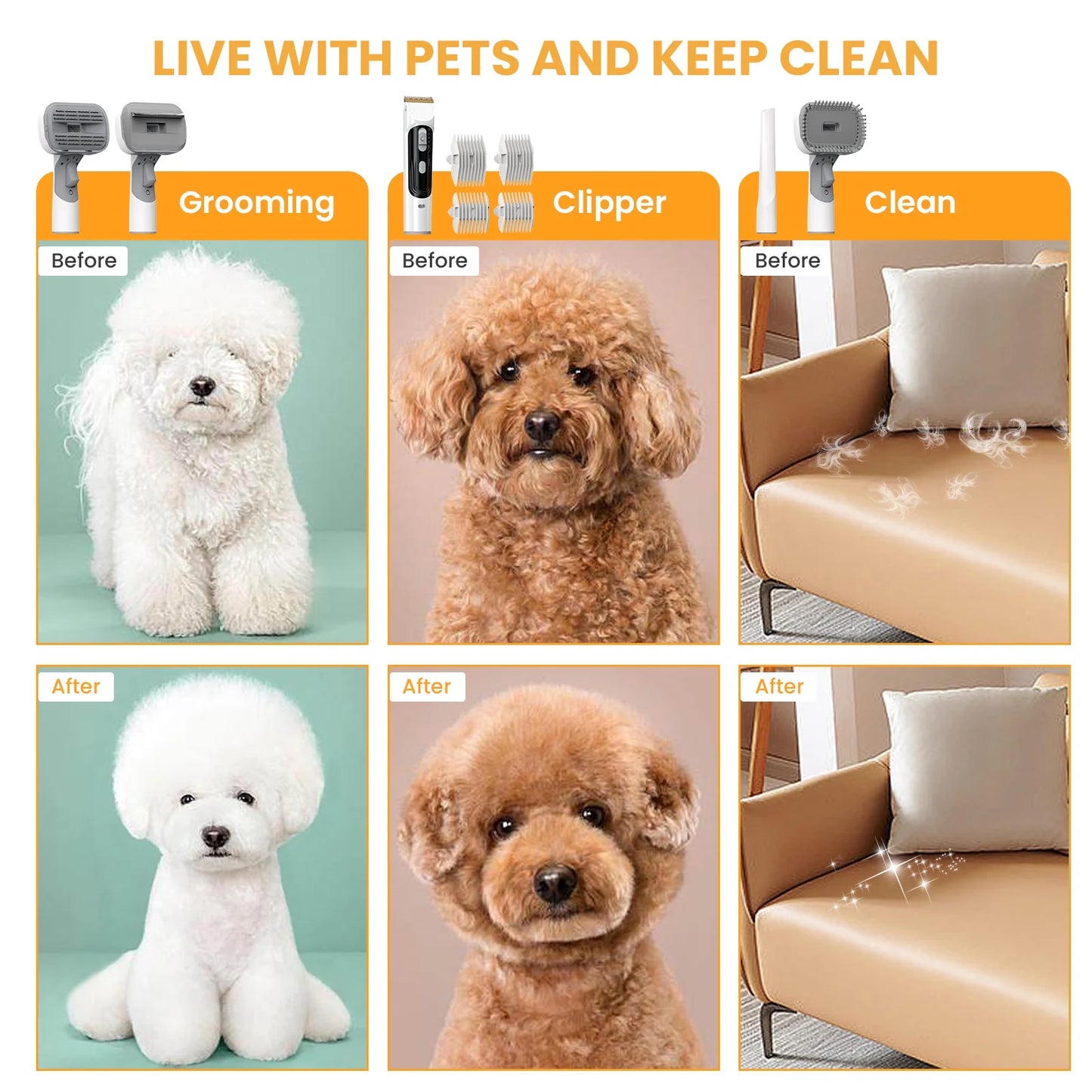 Pet Grooming Vacuum Kit for Dogs & Cats