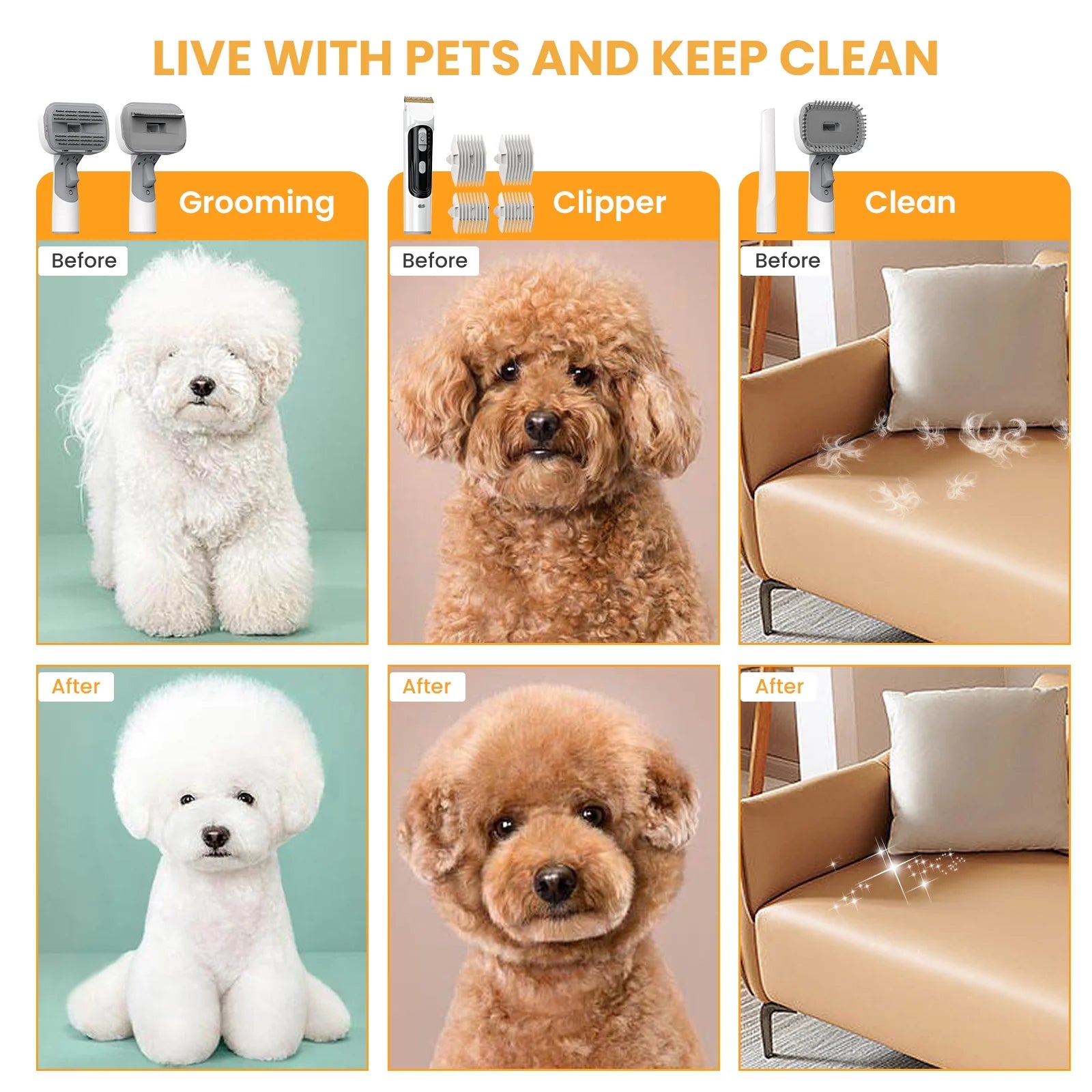 Pet Grooming Vacuum Kit for Dogs & Cats