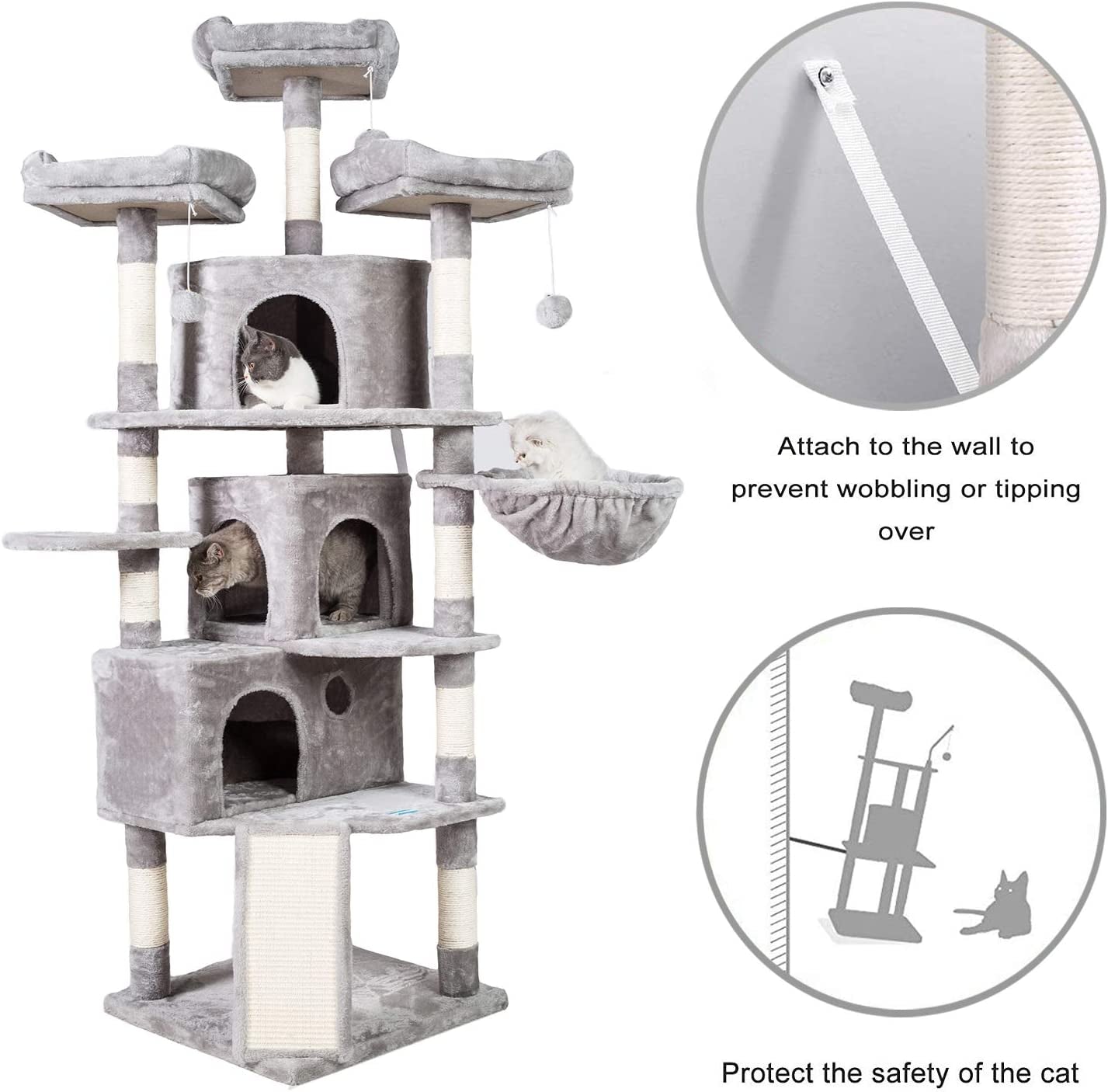 73.4-Inch XL Cat Tree with 3 Condos & Cozy Perches