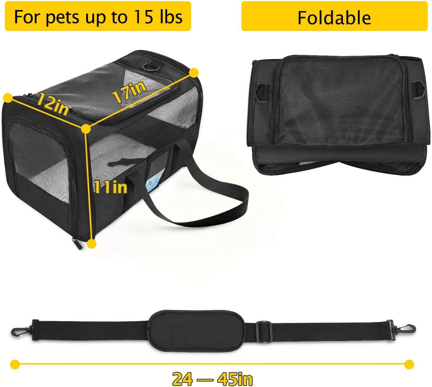 Soft-Sided Pet Carrier for Cats & Small Dogs – Up to 15 lb