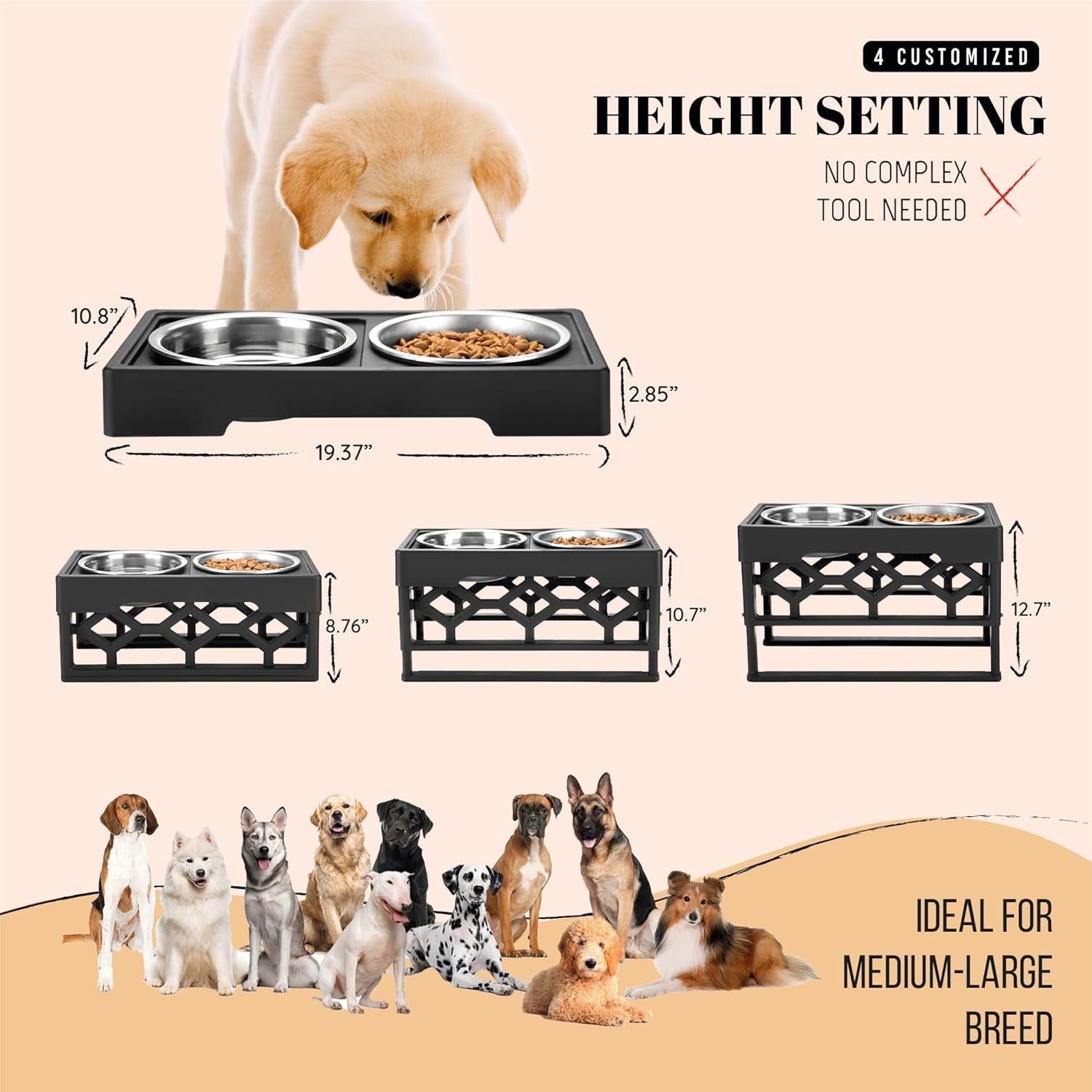 Adjustable Elevated Dog Bowls with Stand