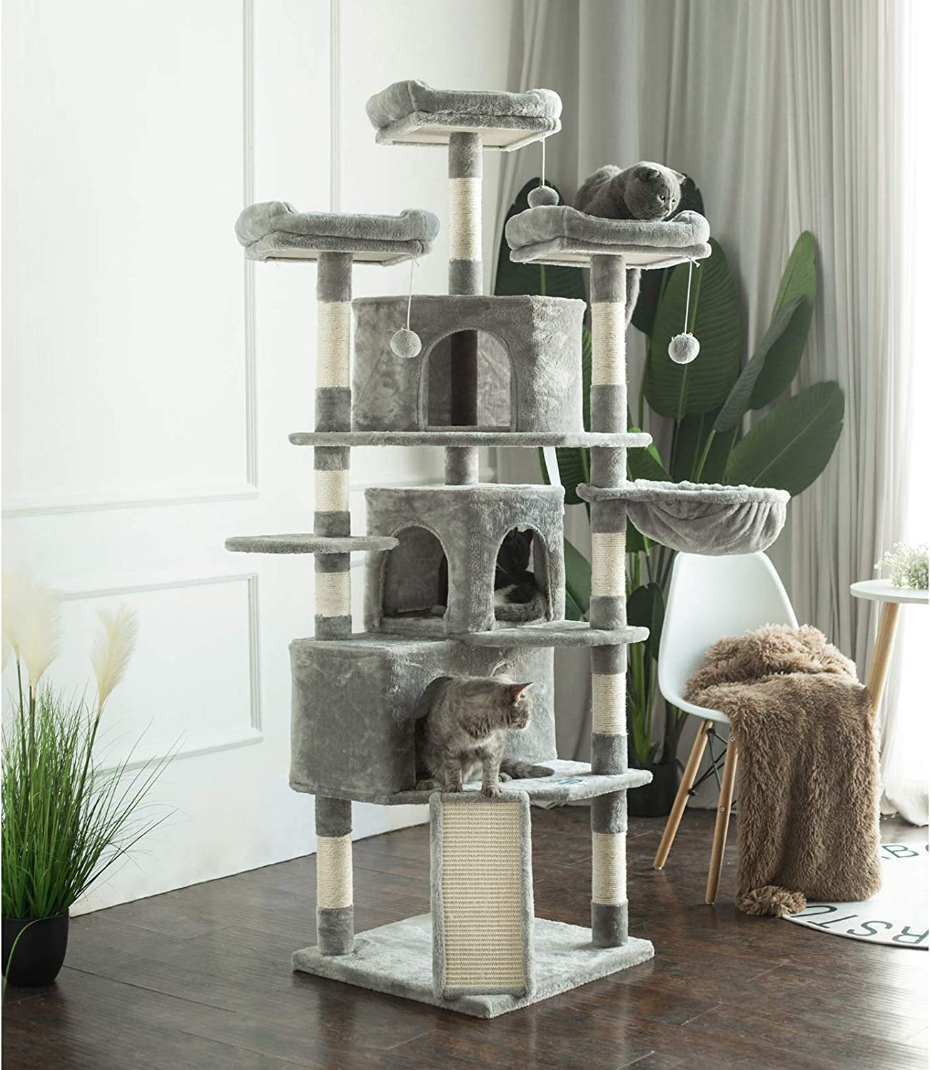 73.4-Inch XL Cat Tree with 3 Condos & Cozy Perches